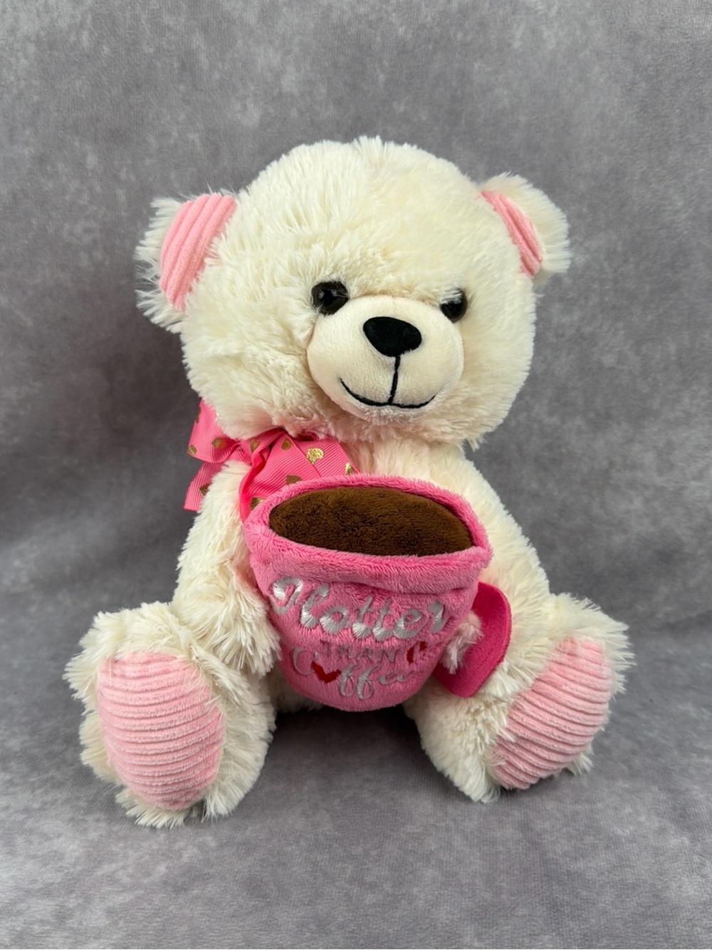 Dan Dee Hotter Than Coffee SCENTED Plush White Pink Bear 10” Valentines Day